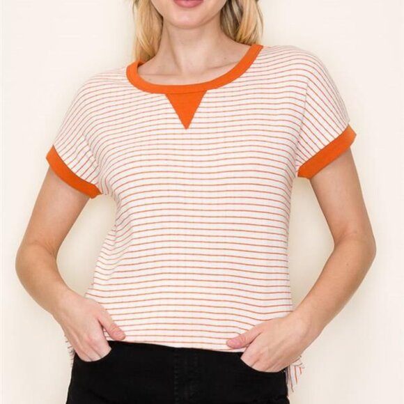 Women's Orange and White Stripe T-shirt Staccato Size XL - Picture 4 of 5